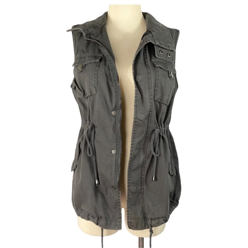 Pleione Olive Green Utility Drawstring Vest